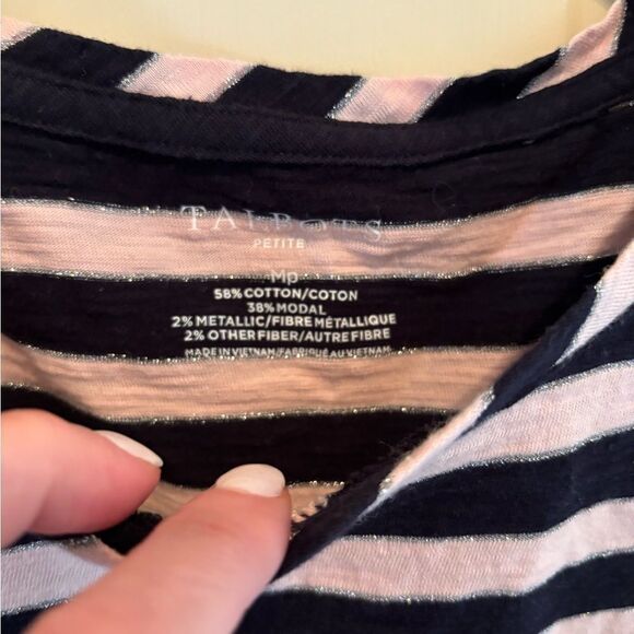Talbots Navy and Pink Striped Short Sleeve Top size MP - Picture 5 of 5